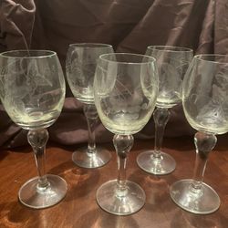 Wine Crystal-(5)Princess House Heritage Crystal Wine Glasses 