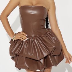 Fair Faux Leather Bubble Mini Dress 