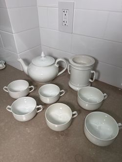 Vintage White Ceramic Tea Set with Cups