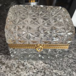 Antique French Crystal Jewelry Box, Charles, X Hand Cut GlassCoffret With Guilt Bronze