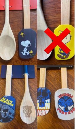 Choice Of (1) - New 2 Pc Silicone Spatula & Wooden Spoon Set - Disney, Peanuts, Star Wars