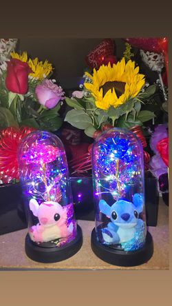 Angel And Stitch Dome Flower With Light , Valentine's Day Gift