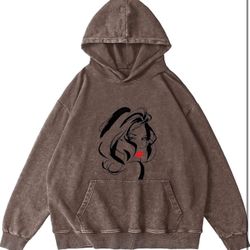 Xl size 80% cotton Unisex Vintage Washed Hoodie with Artistic Inked Red Lip Print Stylish Hooded Sweatshirt for Trendsetters