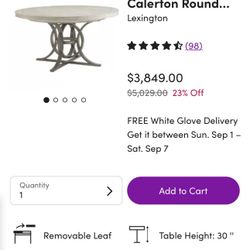 Oyster bay calerton round table paid $3849

BAER'S FURNITURE

NO CHAIRS