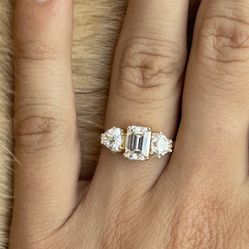 3 Stone Moissanite Diamond Engagement Ring Trillion And Emerald 