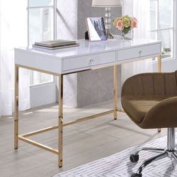 Brand New White High Gloss/Gold Writing Desk