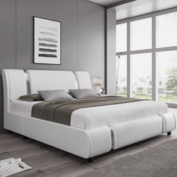 White & Silver Bed Frame Q/F Size ( Used ) 