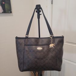 Vintage COACH Tote Brown Logo Leather Purse Women's - MINT 