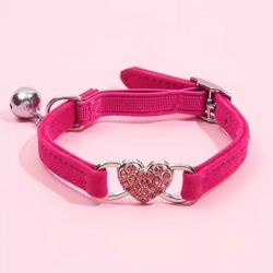 Rhinestone Heart Pet Collar for Dogs and Cats with Bell