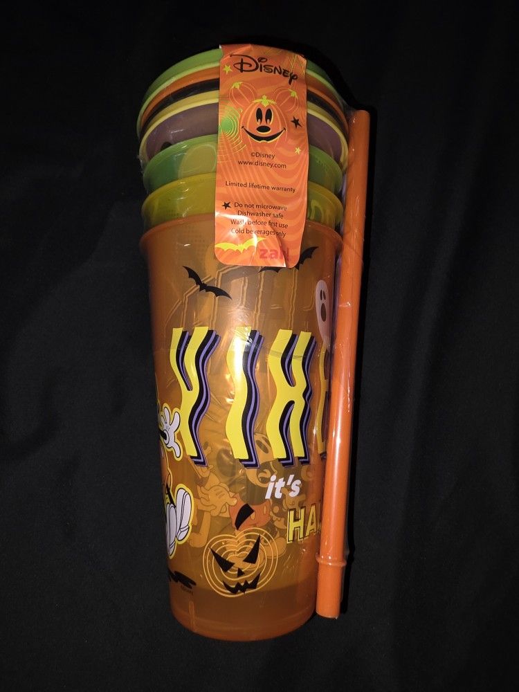 Disney Halloween Mickey Mouse 4 Pack Tumblers With Straws New