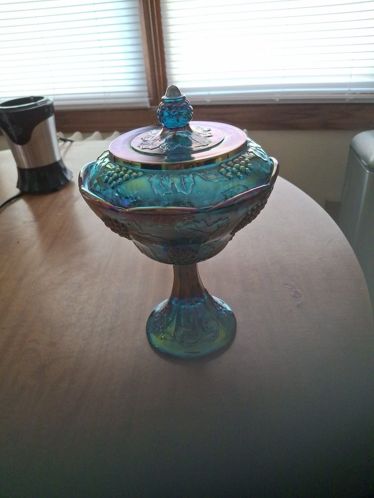Vintage indiana blue Carnival glass alright next