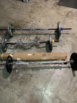 Weight set straight or curl bar with 2x25 weight plates 50 lb gym equipment barbells arm curl bars *please ask for prices