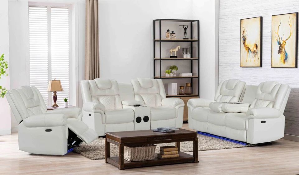 Leather Gel Recliner Set (Sofa, Loveseat & Chairs) With LED Lights