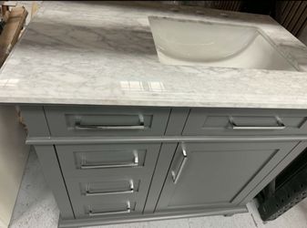 New 36 in Gray Bathroom Vanity with Marble Top and Sink