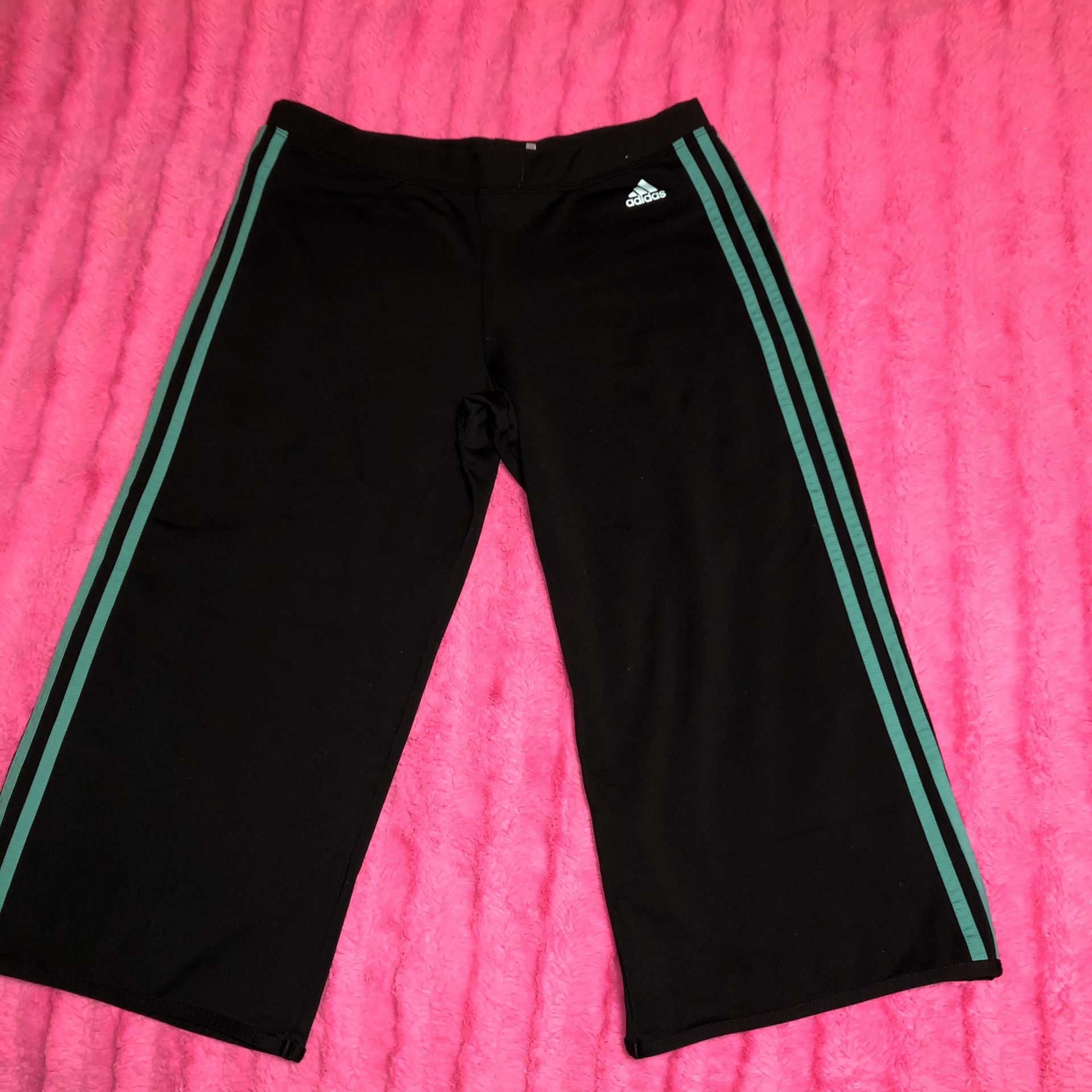 Adidas size large black and greenish turquoise cropped pants