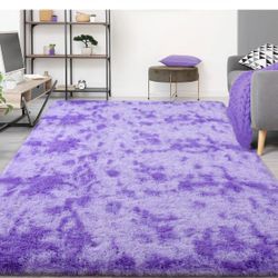 FlyDOIT Purple Tie-Dyed 9x12 Feet Large Rugs for Living Room, Shaggy Rug FI (SR) MSRP: $98.75 - New - 9x12 Feet
