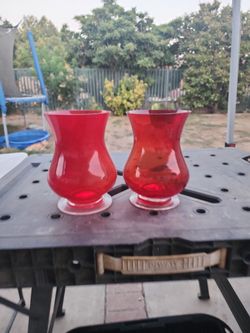 Vintage Crystal Glass Vase Ruby Red on Clear Crystal Footed Base