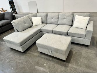 NEW! Kareena Light Gray Sectional w/ Drop Down and Ottoman