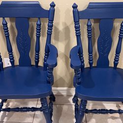 2 Blue / Navy Wooden Chairs 