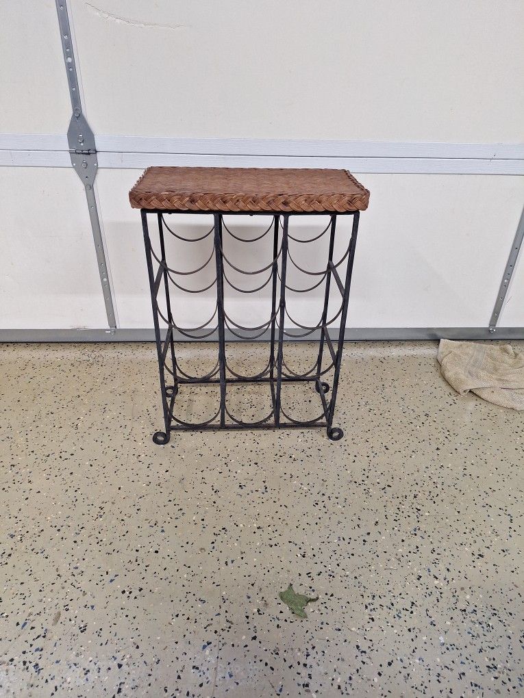 Small Wine Rack 12 Bottles Metal & Ratan Top