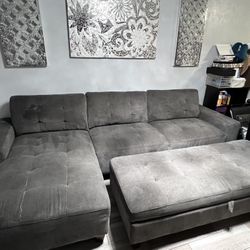 Sectional Couch With Big Ottoman Gray