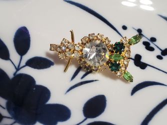 Vintage Blue Rhinestone Perched Owl Brooch Cobalt Pavé Bird Silver Tone Pin