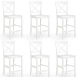 6X White 24” solid wood barstools