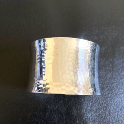 Sterling Silver 925 1 5/8" Wide Flanged Cuff Bracelet Hammered 43.16 8"Wrist Boho Hippie 