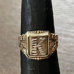 14 K Solid Gold K Initial  Ring 