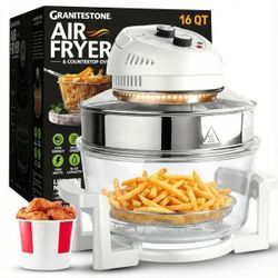 Qt Large Glass Air Fryer with 3 Cooking Sections and Stainless Steel Racks