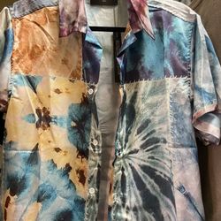 Amiri Tie Dye Patchwork Silk Shirt