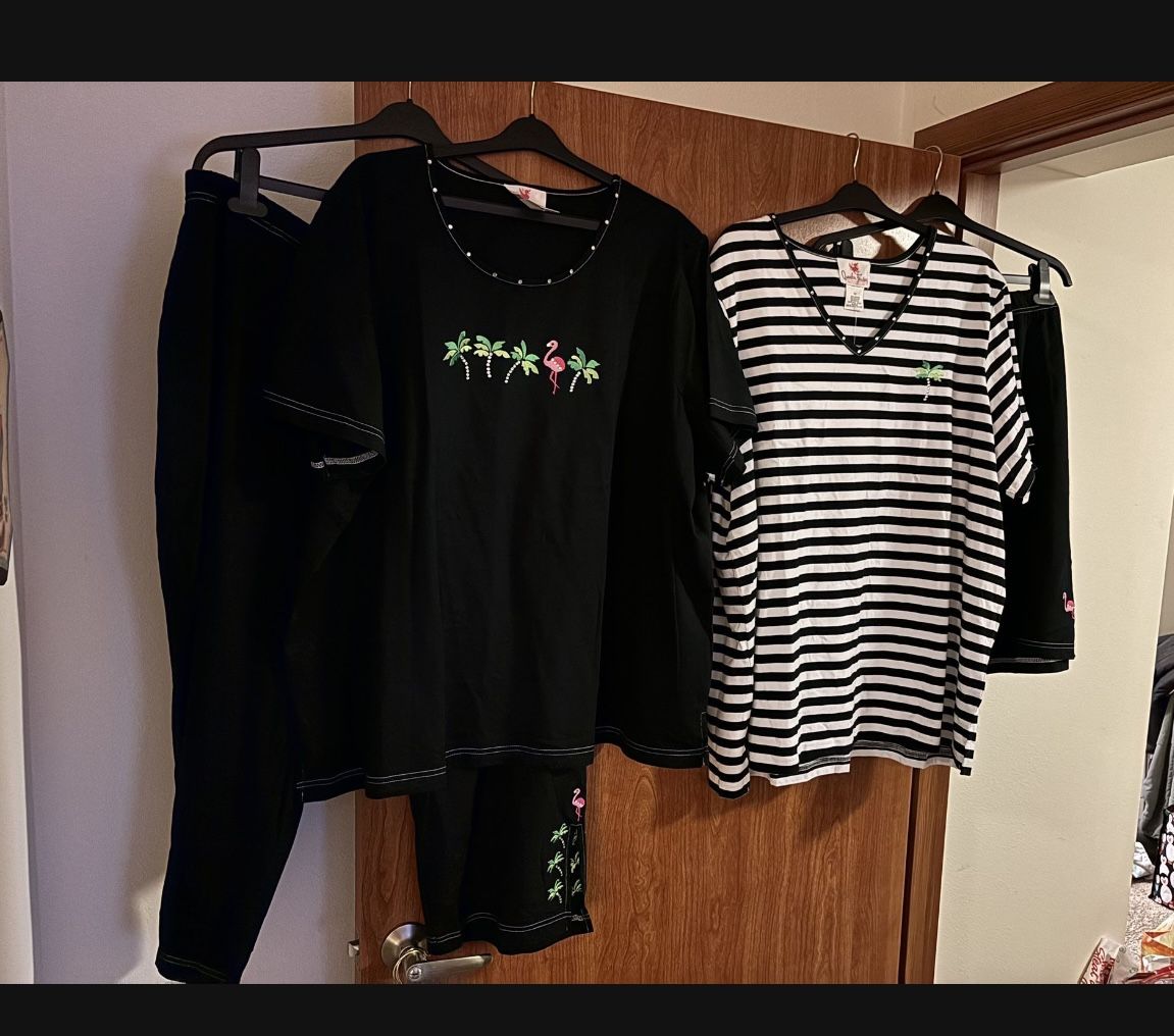 Vintage Quacker Factory 4 piece set (1 Tunic T-shirt & Pant Set & 1 Tunic T-shirt & Short Set) 3XL