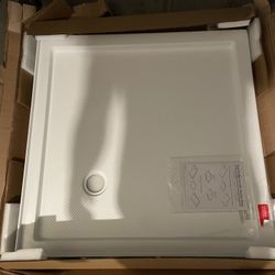 SlimLine 42 in. x 42 in. Double Threshold Shower Pan Base in White with Corner Drain 