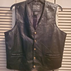 Genuine Men Black Leather Vest Size Large