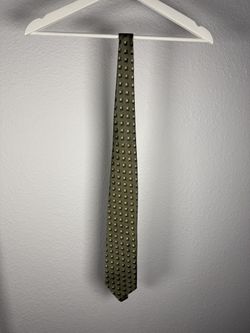 Giorgio Armani Silk Tie Olive Green Gold Geometric Made in Italy