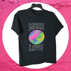 More Love Black Tshirt w Multicolored Globe on Front Women Small or Medium
