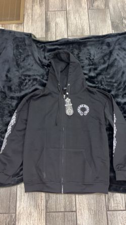 Chrome Hearts Horseshoe Floral Cross Sleeve Zip Up Hoodie