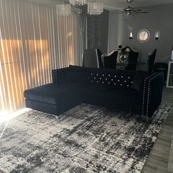 Black Velvet Sofa With Reversible Chaise 
