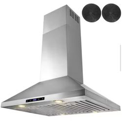 AKDY 30 in. Convertible Kitchen Island Mount Range Hood in Stainless Steel with Touch Control and Carbon Filter