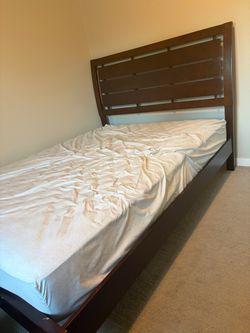 Queen Wood Bed Frame with Slatted Headboard