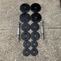 70lbs + 2x adjustable handles 1" dumbbell Weight plate set dumbbells weights plates standard bar Bars lb Ibs 35lbs 35lb 35 