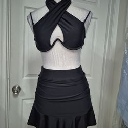 X-SMALL  Halter Bikini Top And Swim Skirt