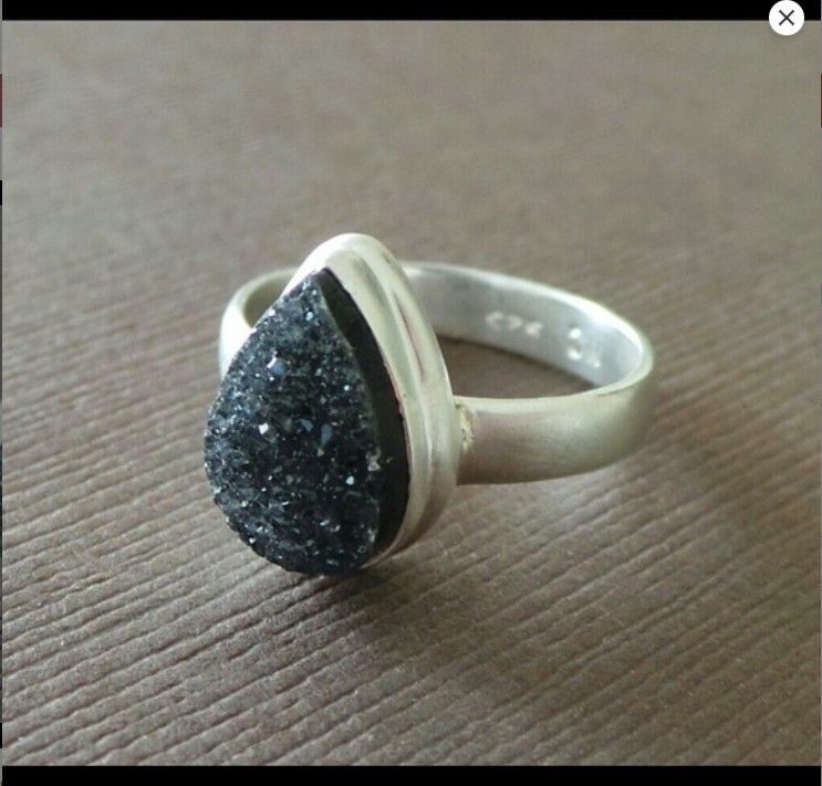 Organic Black Druzy Sterling Ring
