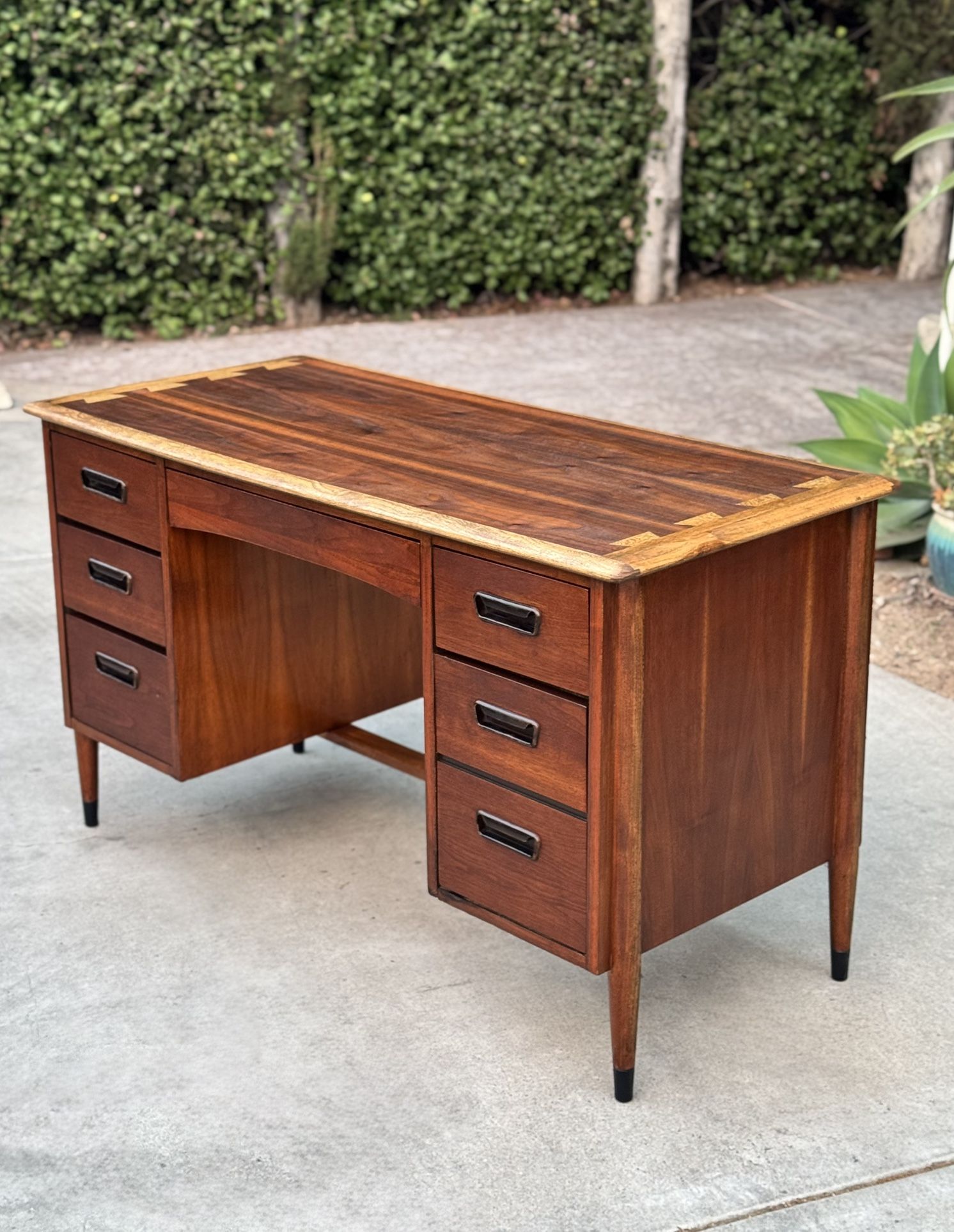 Mid Century Modern Walnut Desk 6 Drawer Andre Bus for Lane "Acclaim"