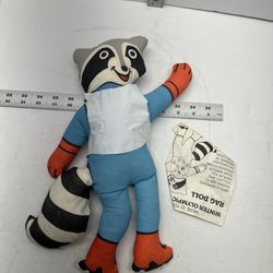 Vintage Chiquita 1980 Olympic 15” Roni Raccoon Stuffed Animal with Papers