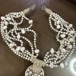Sterling Silver 925 And Pearls Victorian Necklace 