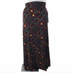 LulaRoe 2XL High Waisted Black Dark Red Green Yellow Aztec Maxi Skirt