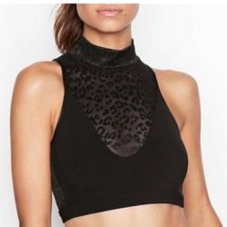 VS ⚜️🖤⚜️ Victoria’s Secret Leopard Print Mock Neck Active Crop Top Black