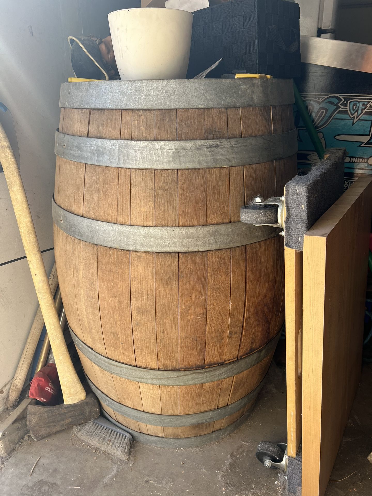 Large Empty Wood Barrel