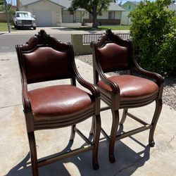 Beautiful Real Leather Decorative, Wood Barstools Or High Back Chairs
